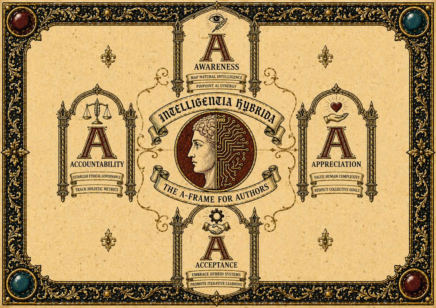 The A-Frame for Authors — illuminated heraldic plate