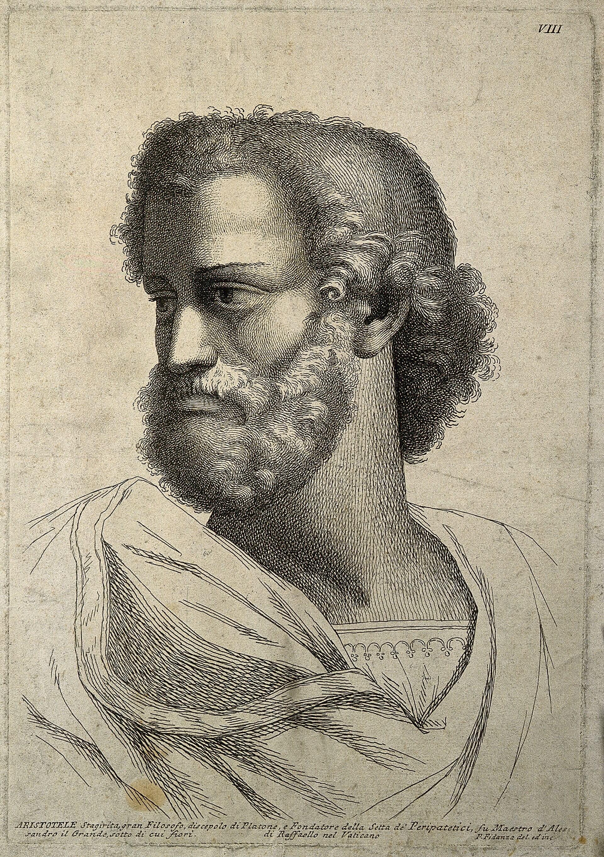 Aristotle — line engraving by P. Fidanza after Raphael Sanzio